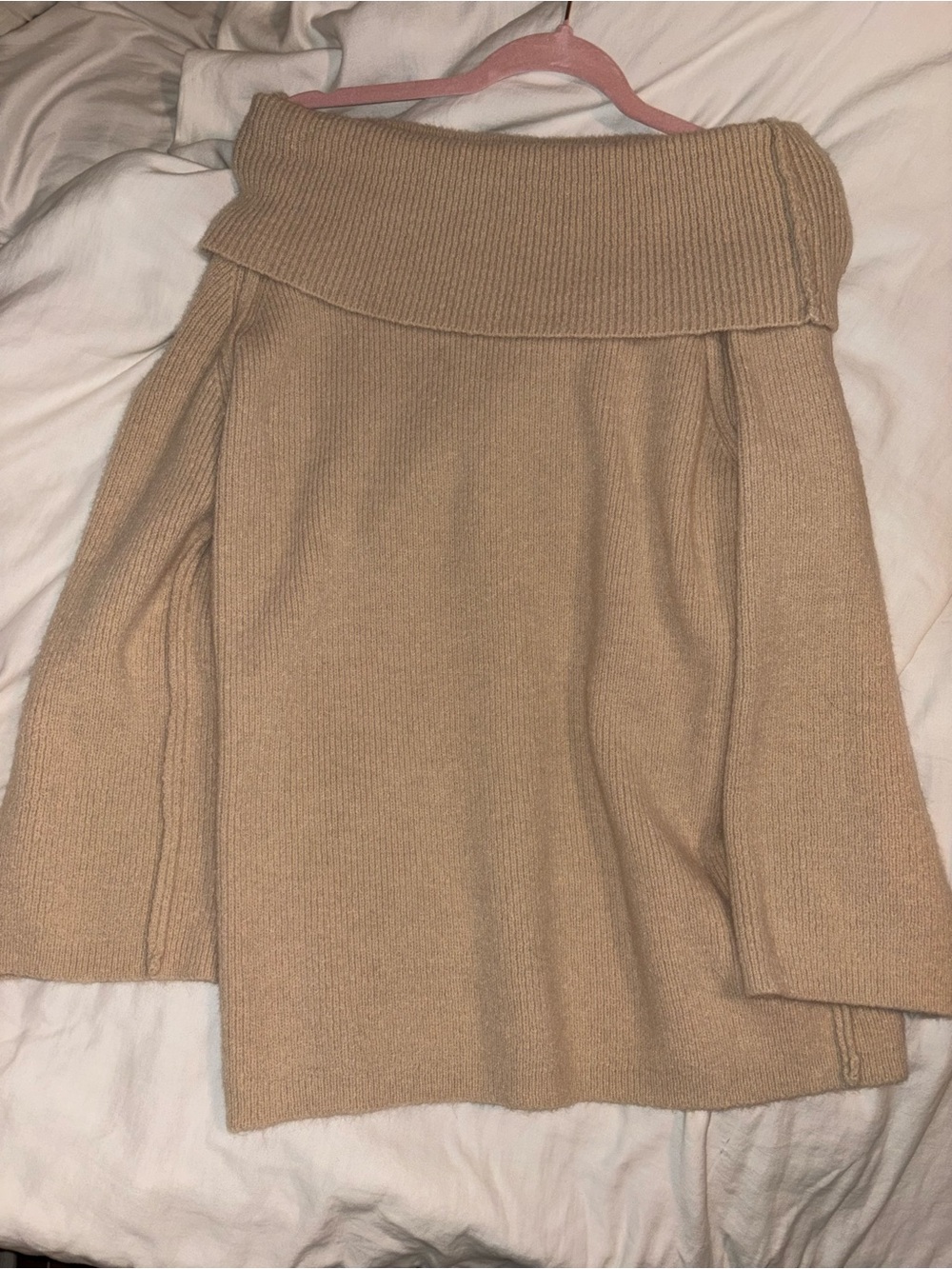 Cozy Off-Shoulder Knit Sweater in Camel